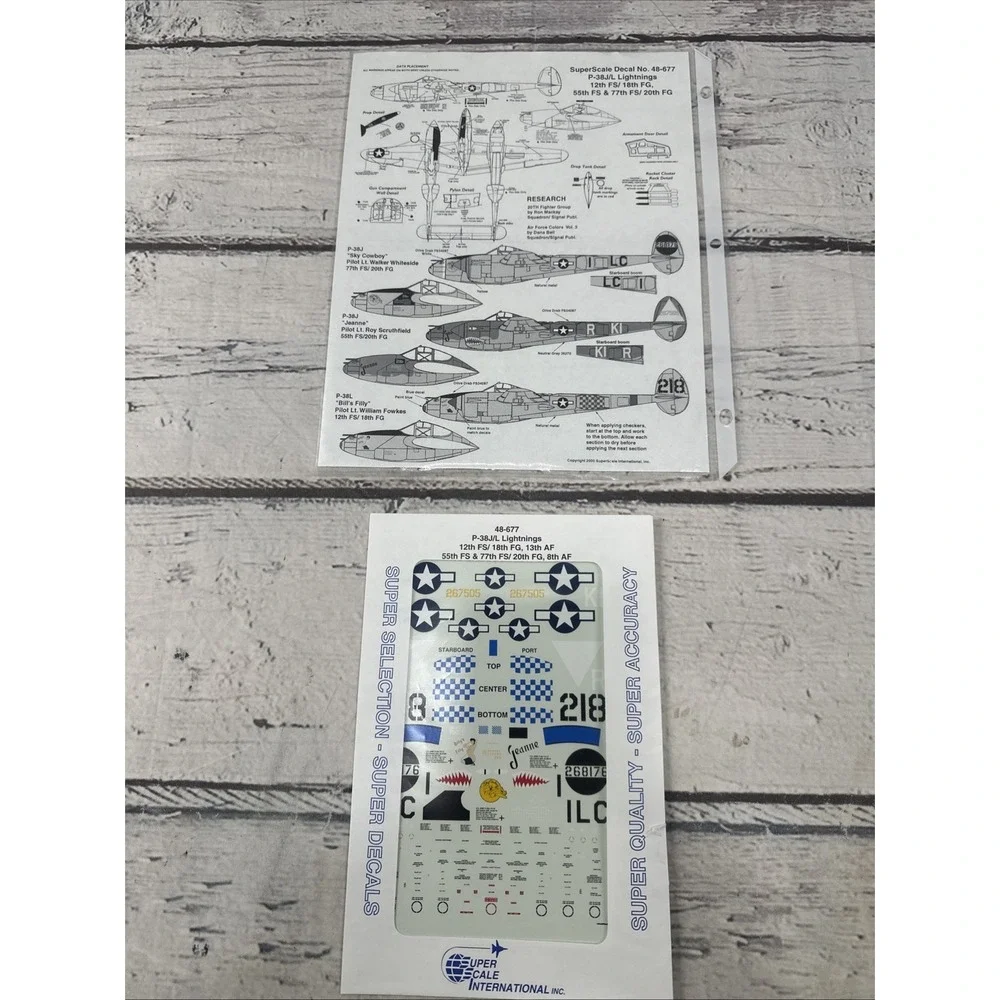 SUPER SCALE 1/48 P-38J/L LIGHTNINGS DECALS 48-677 New